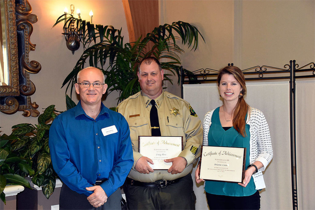 Sultan School Superintendent Dan Chaplik, Deputy Craig Hess and Sultan Middle School teacher Brianne Loomis celebrate at a WASA awards luncheon May 11 in Everett. (Contributed photo)
