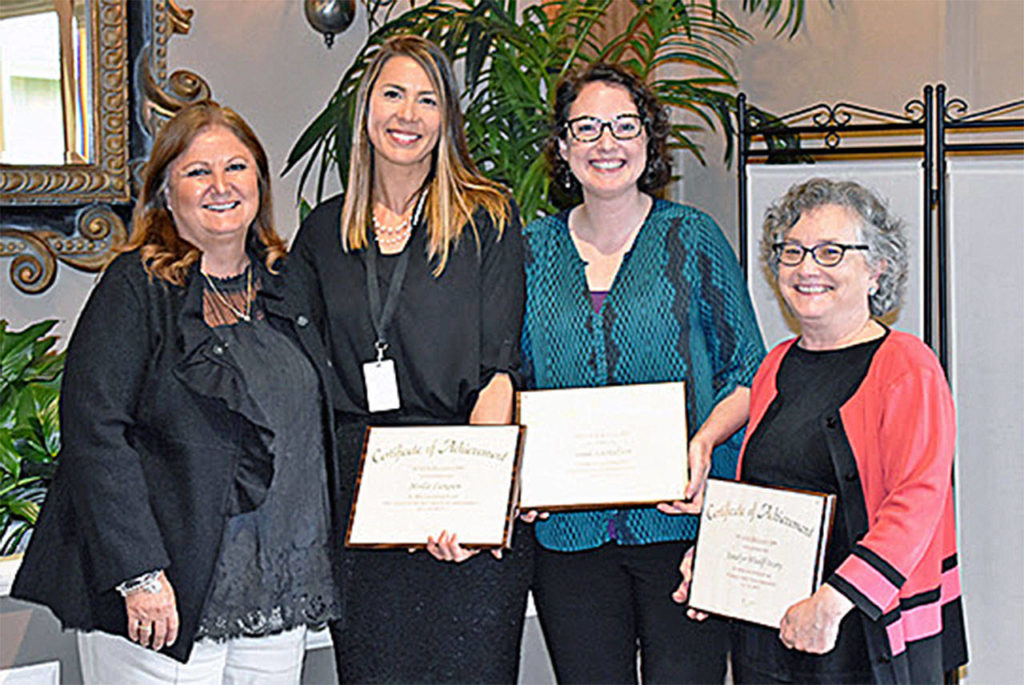 Lake Stevens School District Superintendent Amy Beth Cook, school district Food and Nutrition Manager Mollie Langum, Lake Stevens Library Managing Librarian Sonia Gustafson and Sno-Isle Libraries Executive Director Jonalyn Woolf-Ivory at the Washington Association of School Administrators Region 109 recognition event on May 11. (Contributed photo)
