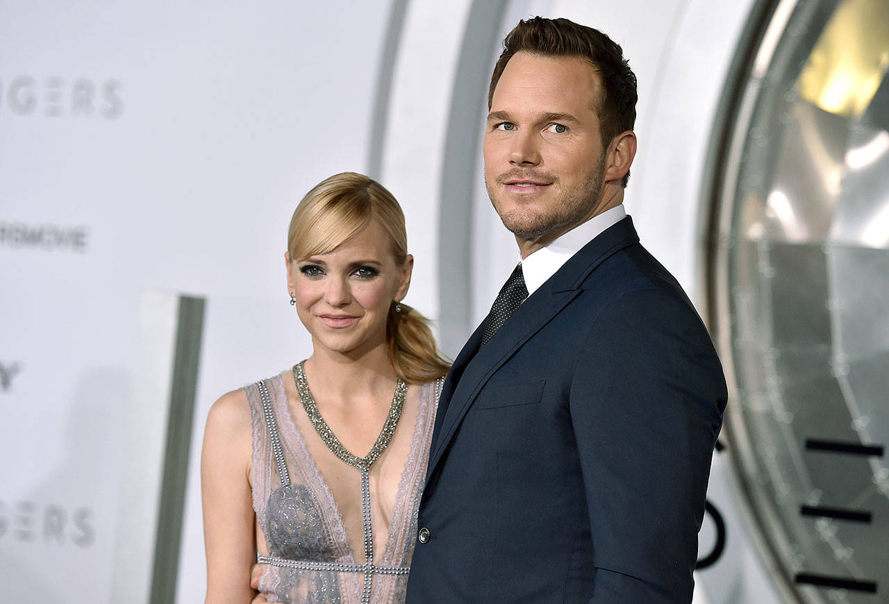 Chris Pratt and Anna Faris arrive at the Los Angeles premiere of “Passengers”at the Village Theatre Westwood on Dec. 14. Pratt and Faris have announced they are separating after eight years of marriage. The actors announced their breakup on social media Sunday in a joint statement confirmed by Pratt’s publicist. (Photo by Jordan Strauss/Invision/AP, File)