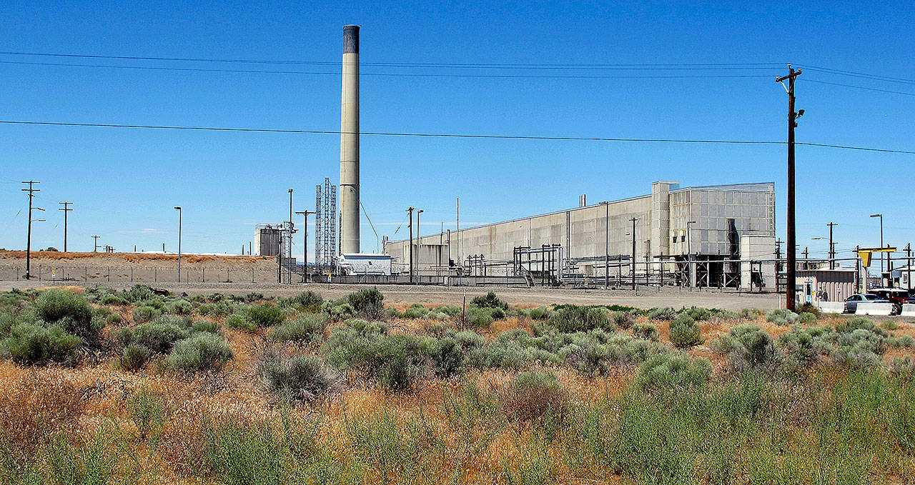 The Plutonium Uranium Extraction Plant on the Hanford Nuclear Reservation near Richland. Radioactive plutonium and americium were found in air samples collected where workers enter the secure area of the Hanford nuclear reservation in southeastern Washington, state health officials said Tuesday. (AP Photo/Nicholas K. Geranios, File)