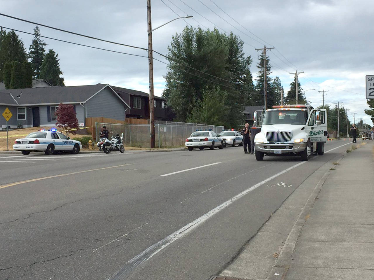 No one was injured and two people were arrested Wednesday after a drive-by shooting along Holly Drive. (Everett police)