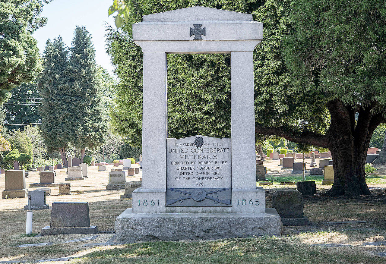 A memorial for Confederate soldiers at Lake View Cemetery on Capitol Hill in Seattle. Steve Ringman/The Seattle Times via AP)