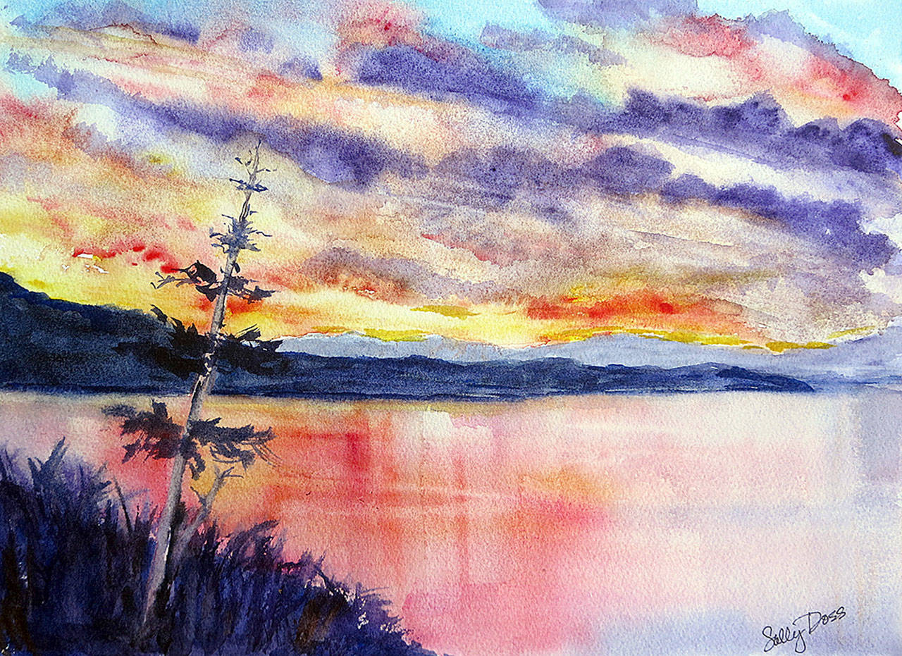 Sally Doss painted a vibrant sky over the water during the Roaming Artists program on Camano Island. See the results of the program on Sept. 2 and 3 at the Camano Multipurpose Center.