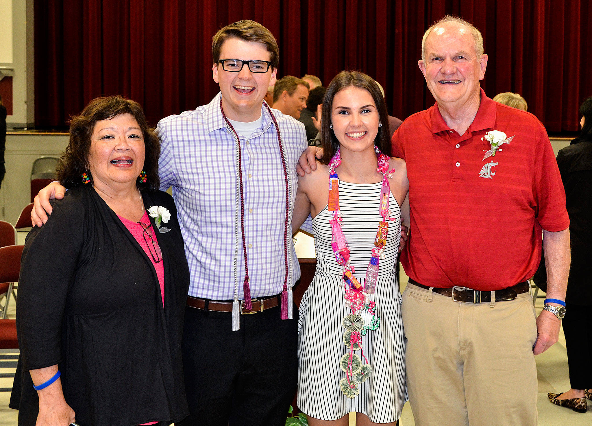 Don and Jan Jensen (far right and far left) with Sara Thomas and Zack Demars, both 2017 Cascade High School graduates and winners of scholarships awarded in honor of the Jensens’ son Brett, who died in 2002.