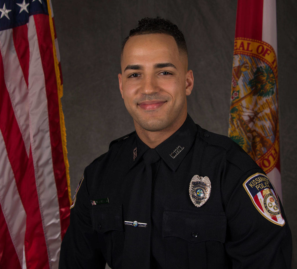This undated photo from the Kissimmee Police Department shows Officer Matthew Baxter. Officials said Officers Sam Howard and Baxter were checking suspicious people in an area of Kissimmee, Fla., known for drug activity when they were shot and did not have an opportunity to return fire, early Saturday, Aug. 19, 2017. (Kissimmee Police Department/Orlando Sentinel via AP)
