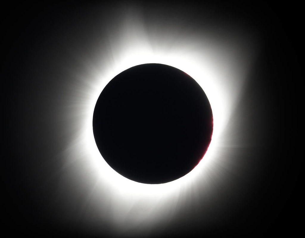 The moon covers the sun during the total eclipse Monday near Redmond, Oregon. (AP Photo/Ted S. Warren) 
