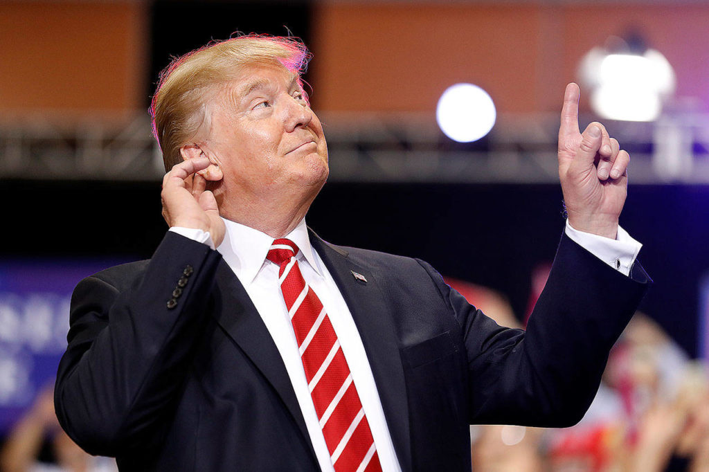President Donald Trump speaks at a rally at the Phoenix Convention Center on Tuesday in Phoenix. (AP Photo/Rick Scuteri)
