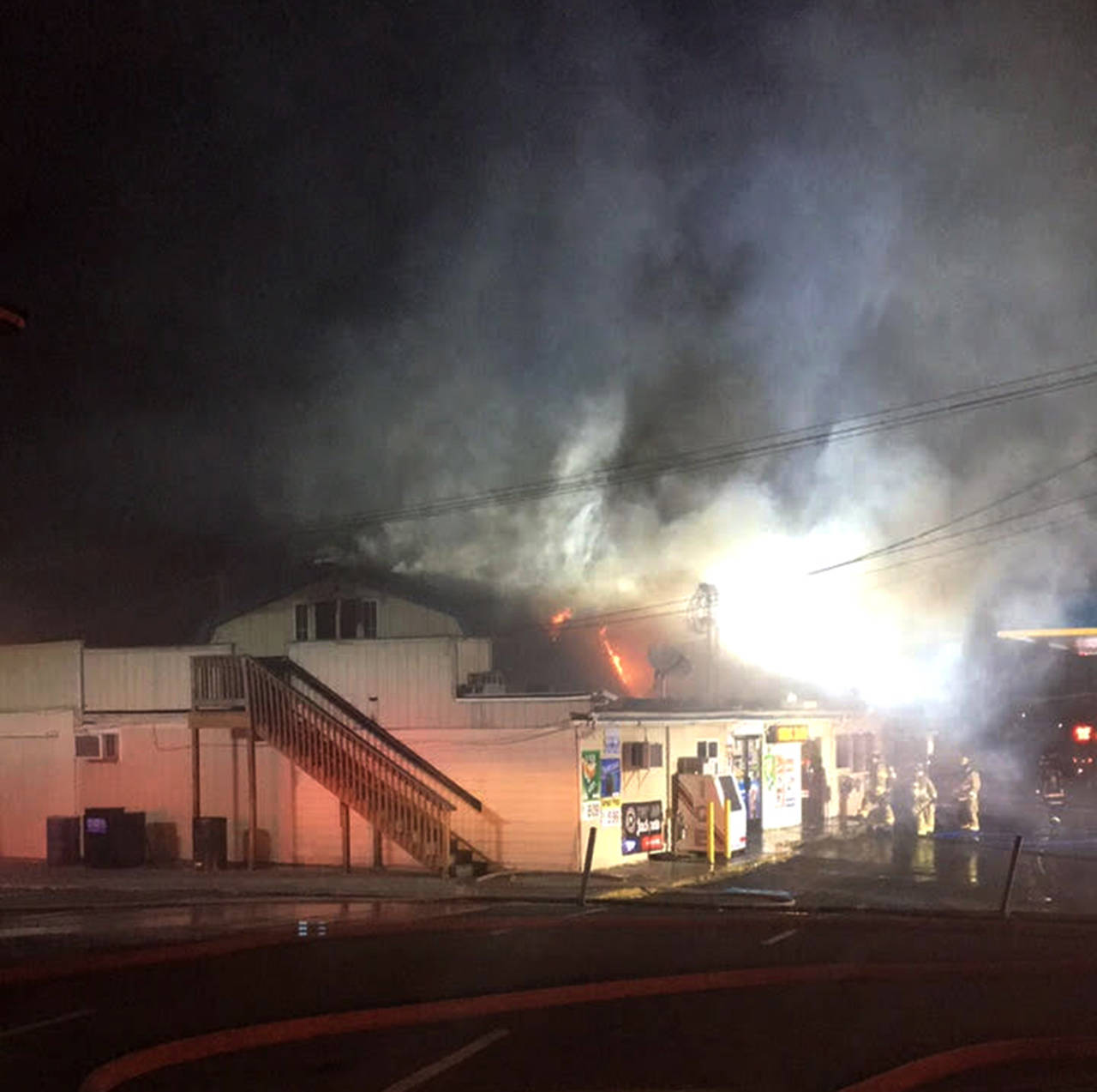 Fire caused extensive damage to businesses in Lake Stevens Thursday morning. (Snohomish County Fire District 8)
