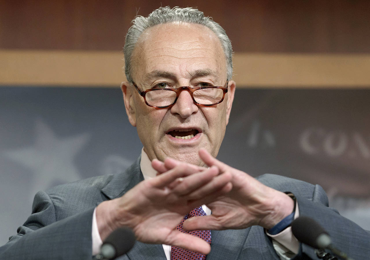 Senate Minority Leader Chuck Schumer of New York speaks to reporters on Capitol Hill in Washington on July 28. (AP Photo/J. Scott Applewhite)