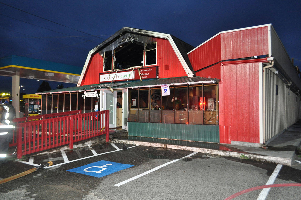 A fire last week caused an estimated $1 million in damage to a Lake Stevens restaurant and an attached gas station convenience store, fire officials said Tuesday. (Snohomish County Fire District 8)