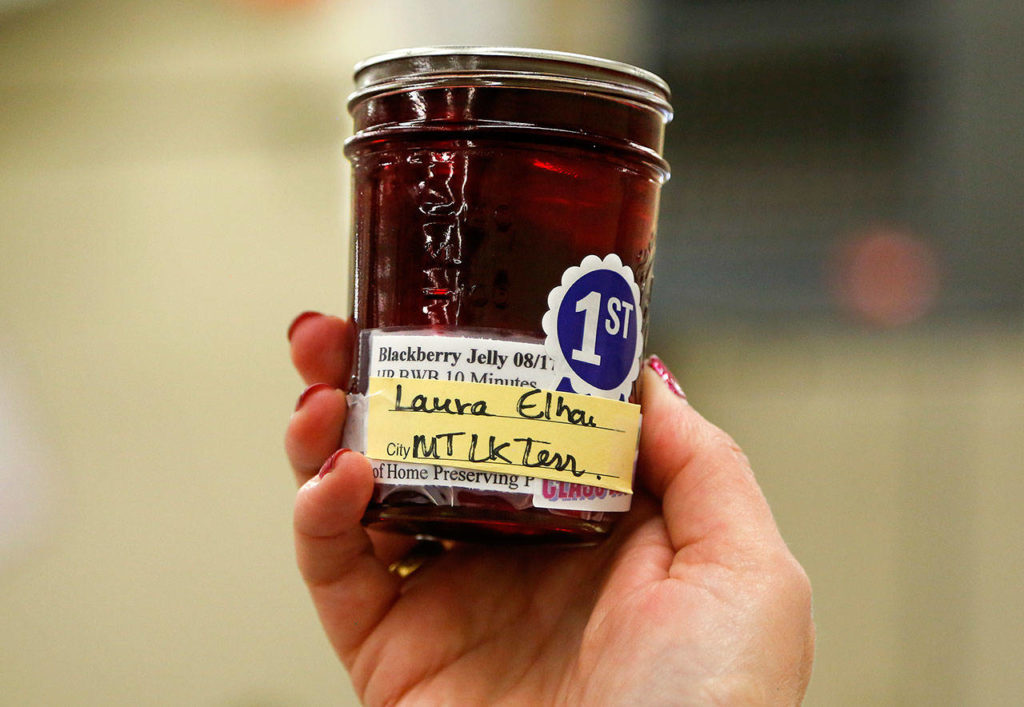 A blue ribbon quality blackberry jelly by Laura Elhai. (Dan Bates / The Herald)
