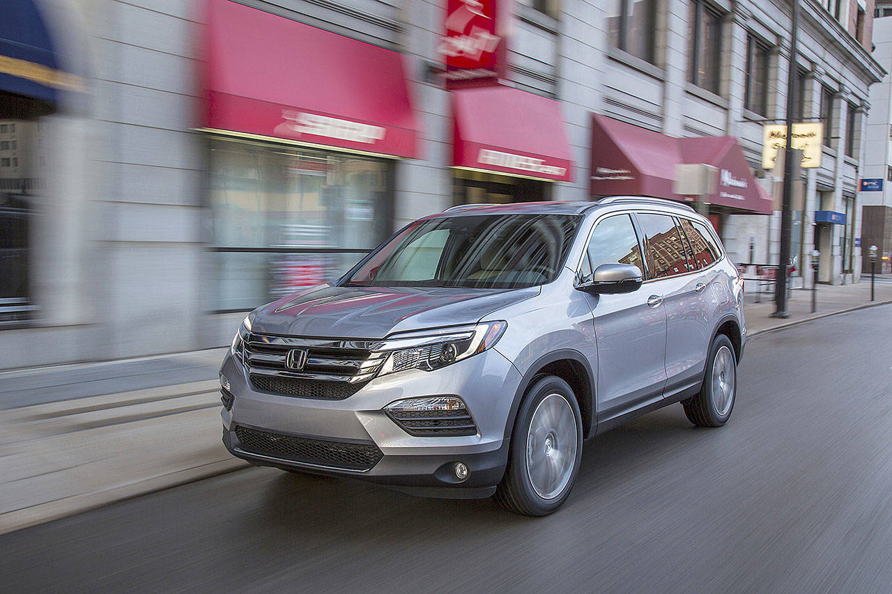 The 2017 Honda Pilot, an Edmunds pick for a crossover. The Pilot has 78.5 percent domestic content and is built in Lincoln, Alabama. (American Honda Motor Co.)
