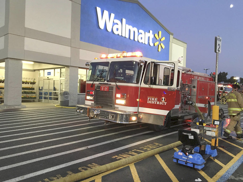 A fire in a McDonald’s deep fryer flooded a Walmart store with smoke late Thursday near Lynnwood, causing customers and employees to evacuate. (Snohomish County Fire District 1)
