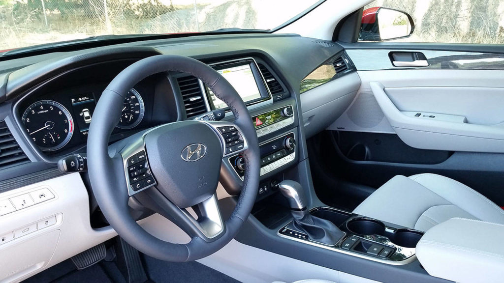 The 2018 Hyundai Sonata’s interior is enhanced in keeping with the sedan’s new exterior design. (Mary Lowry photo)
