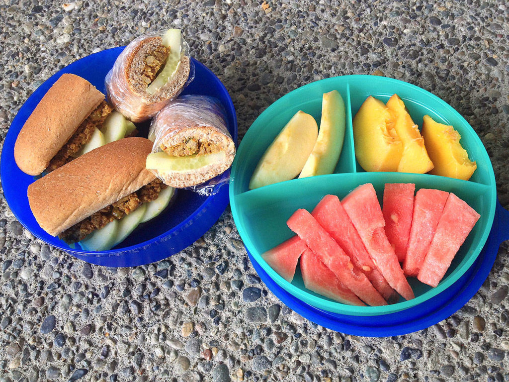 Make ground turkey and cucumber sub sandwiches kid-size with hot dog buns. (Reshma Seetharam)
