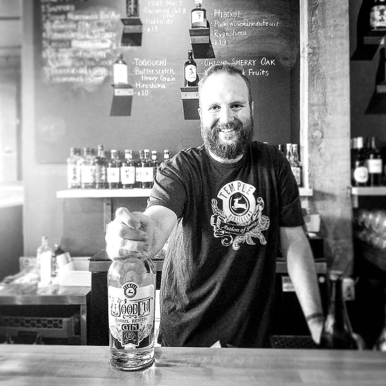 Jacob Lichty, of Wallingford’s Yoroshiku, was the winner in Temple Distilling’s Co-Authored Gin Project competition. Lichty used Temple Distilling’s Woodcut Barrel Rested Gin to make a drink with whiskey, cardamom and lavender. (Temple Distilling)