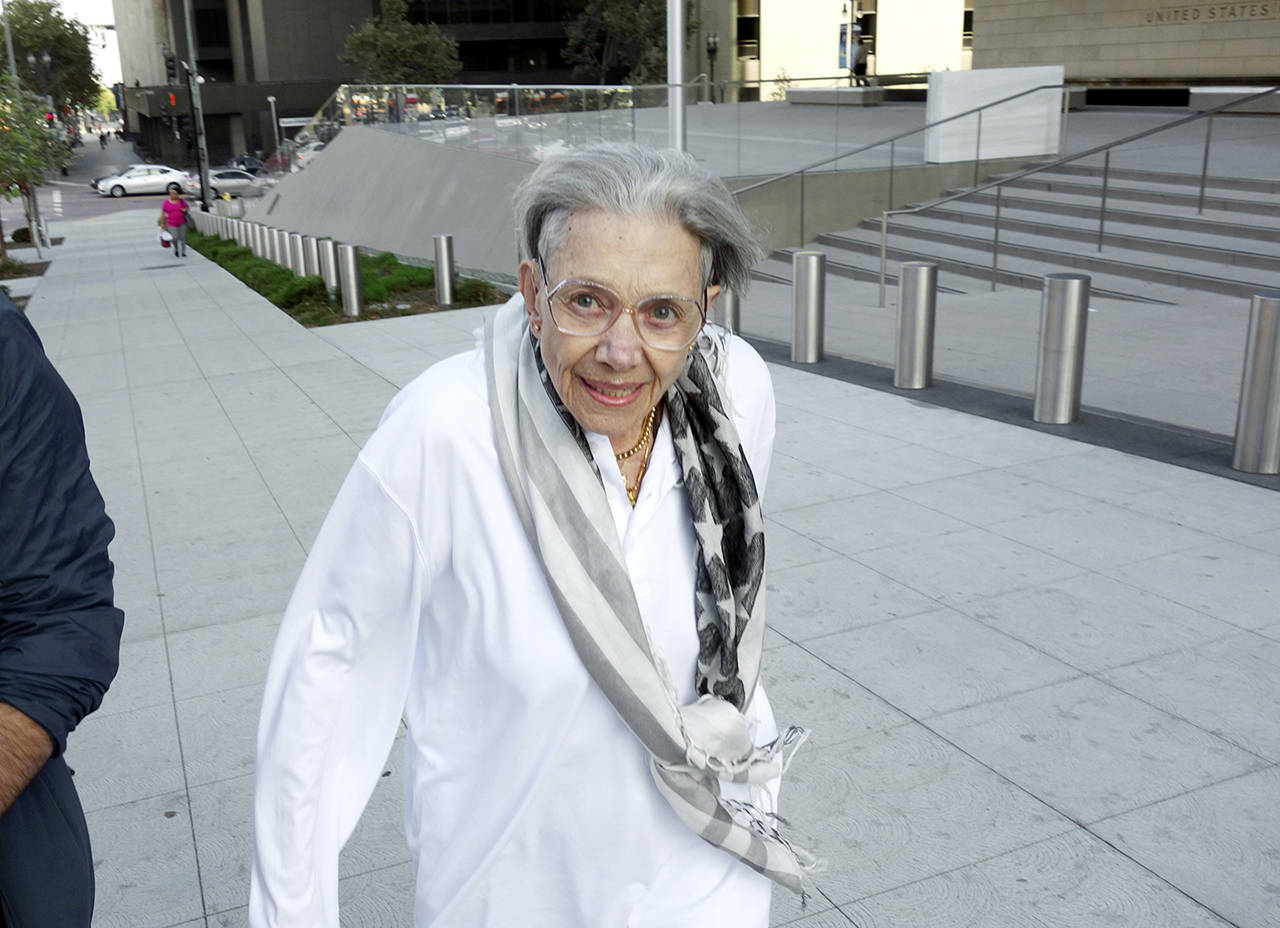 Waverly Scott Kaffaga, stepdaughter of author John Steinbeck, leaves federal court in downtown Los Angeles on Tuesday. (AP Photo/Brian Melley)