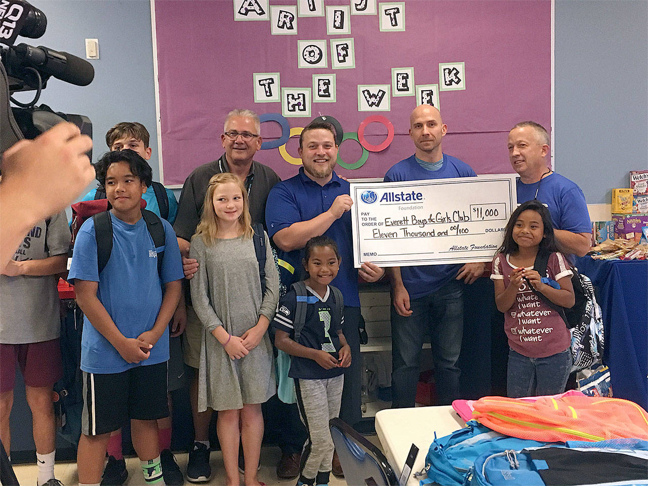 The Allstate Foundation and the Allstate Agency Force gave away 250 free backpacks, 30 cases of snacks and $11,000 to the Everett Boys & Girls Club on Aug. 31, 2017. (Contributed photo)