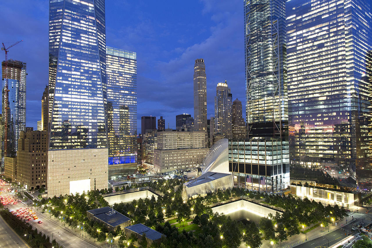 In this Sept. 8 photo, the National September 11 Memorial and Museum (bottom) is surrounded by high-rise towers in New York. (AP Photo/Mark Lennihan)