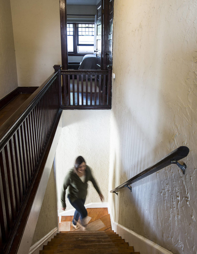 From the dining room, a wooden staircase leads to the second floor. (Ian Terry / The Herald)
