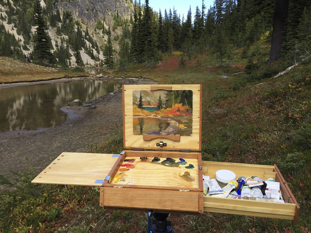 Plein air painter on his favorite backcountry spots, easels