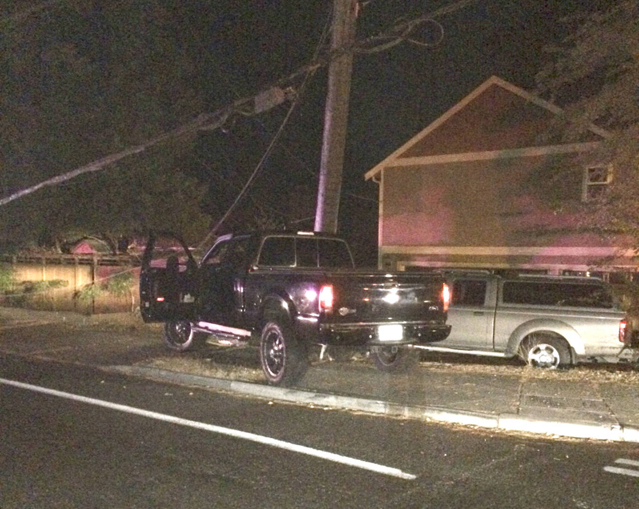 This truck eventually crashed into a power pole after the driver tried to elude police Tuesday. (Courtesy photo)