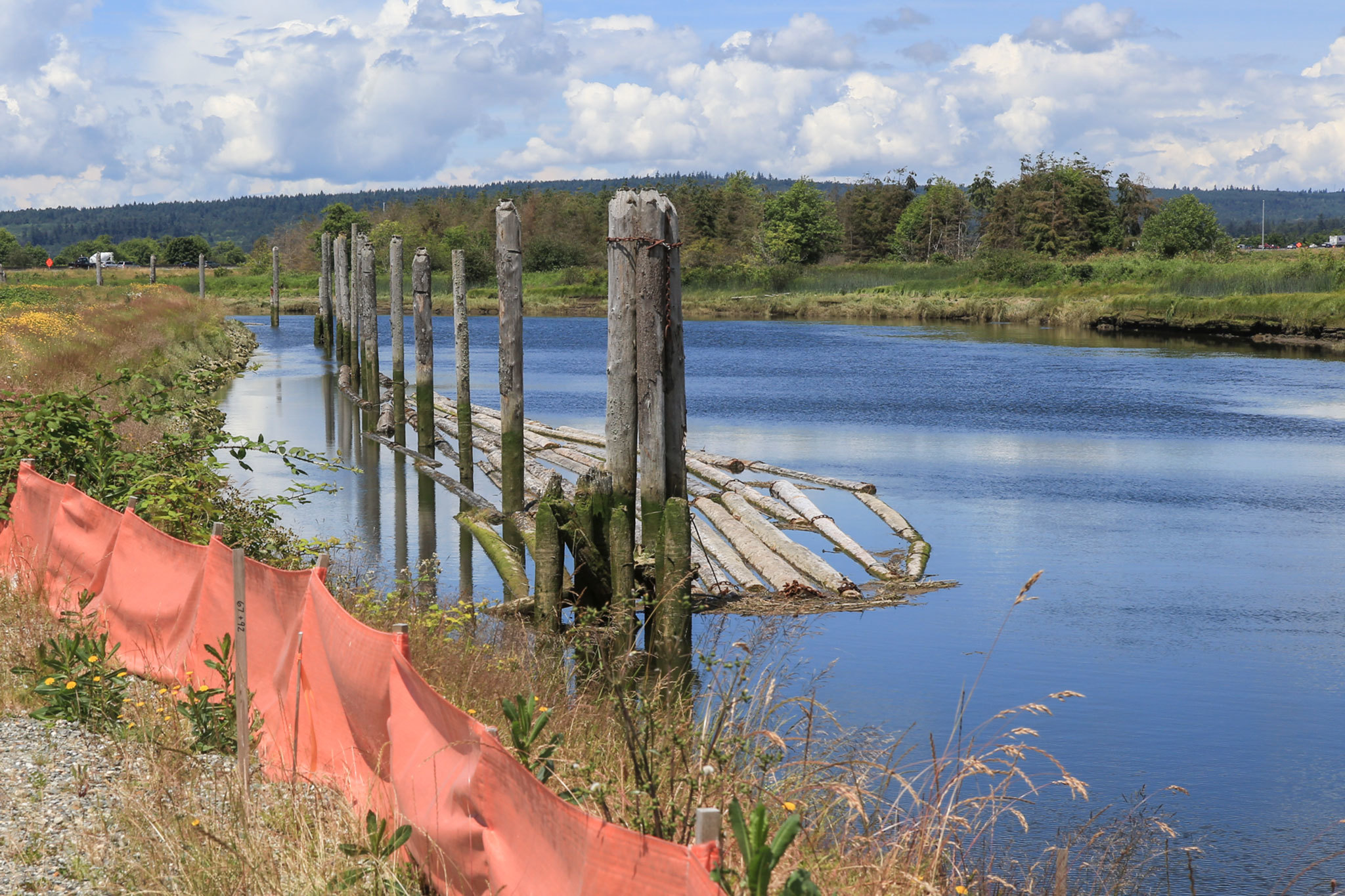 Smith Island in 2016, where work was under way on a new dike to help control flooding and increase survival rates for spawning salmon. (Kevin Clark / The Herald)