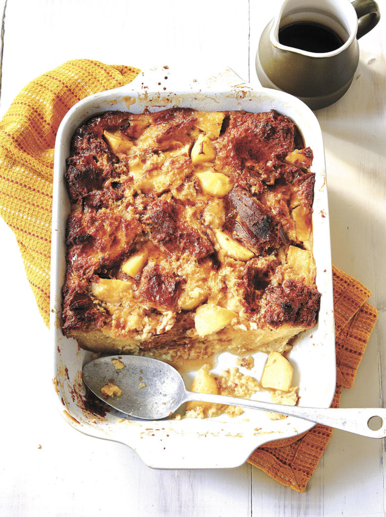 The recipe for maple bread pudding with cider-soaked apples calls for Angry Orchard Crisp Apple cider. (Photo by Antonis Achilleos)
