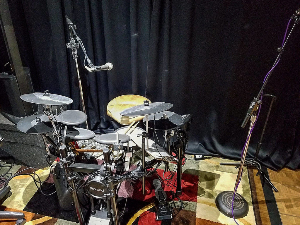 Phil Mitchell, of the Love Handles band, sent The Herald this photo of the late Dave Allbee’s drums. Allbee, a member of the band from Arlington, died in May. (Photo by Phil Mitchell)
