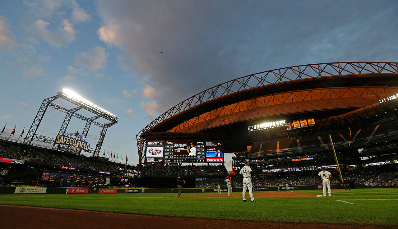 A view from Safeco Field as the Mariners play the Phillies in a game June 27, 2017, in Seattle. (AP Photo/Ted S. Warren)