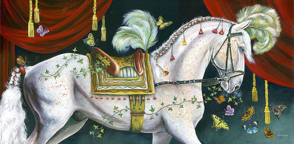 “Angora Girl” is among the paintings by Janie Olsen displayed currently at The Sisters restaurant in Everett.
