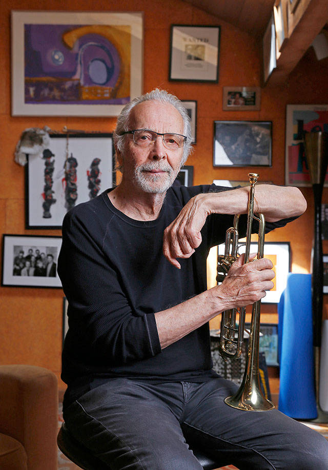 Herb Alpert, the iconic musician and producer, poses in his Malibu, California, home recording studio. (Al Seib / Los Angeles Times)