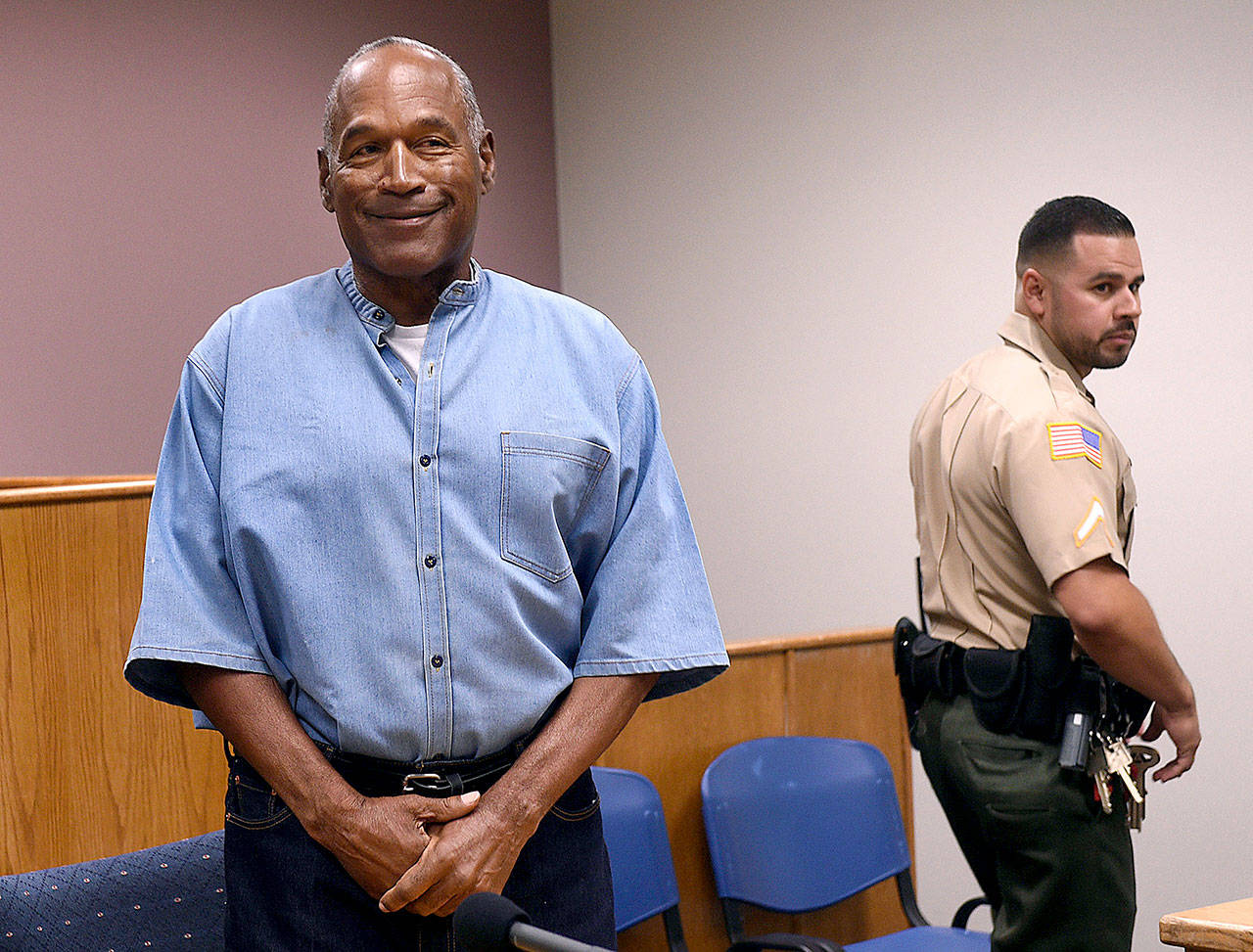 Former NFL football star O.J. Simpson enters for his parole hearing at the Lovelock Correctional Center in Lovelock, Nevada, on July 20. A Nevada prisons official says a plan is in place for Simpson to be released under parole as early as Monday. (Jason Bean/The Reno Gazette-Journal via AP, Pool, File)