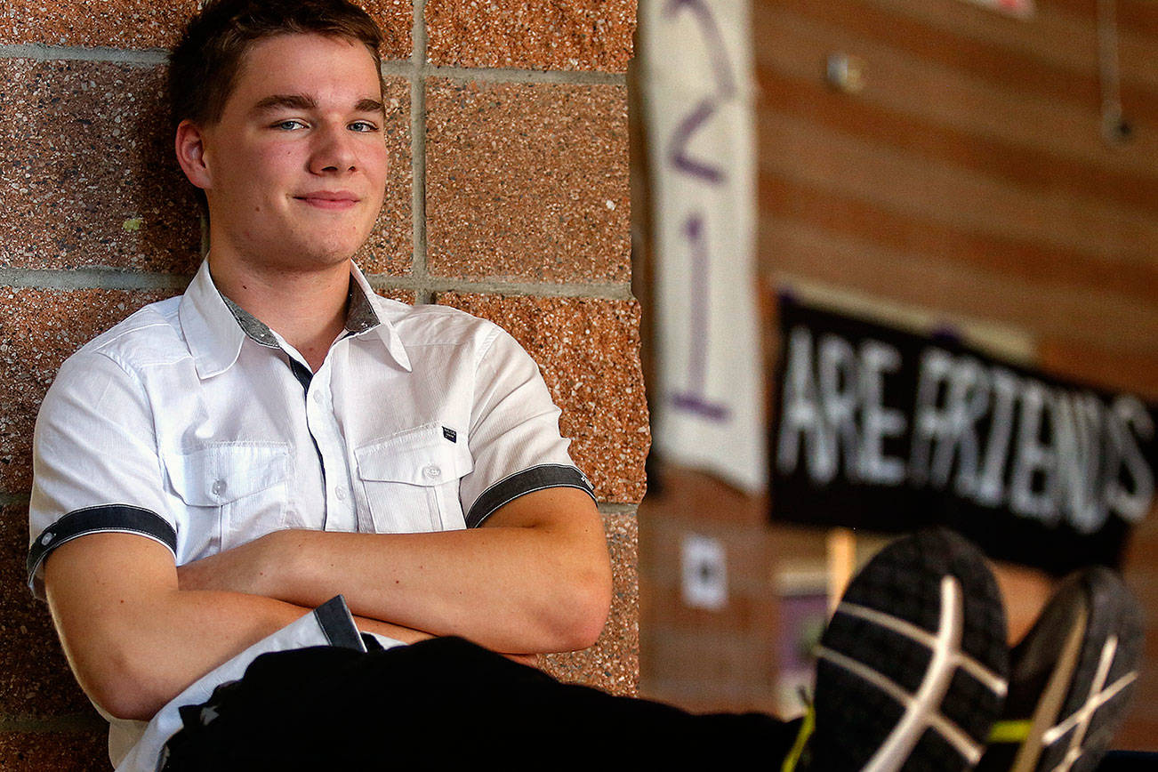 This week’s Herald Super Kid, Kamiak senior Greg Marshall, is a kind and committed student leader. (Dan Bates / The Herald)
