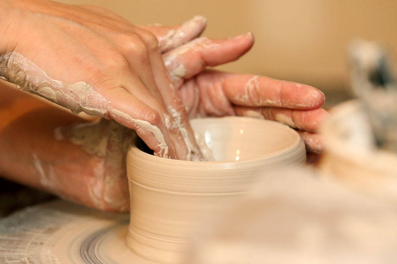 Colyn Nouv makes bowls in her home for the annual Empty Bowls fundraiser to benefit the Lake Stevens Food Bank. (Kevin Clark / The Herald)