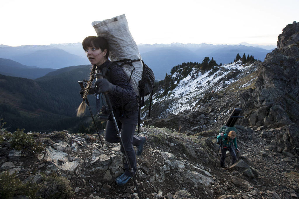 Anastasia Allison makes her way up the final pitch of the mountain. (Ian Terry / The Herald)

