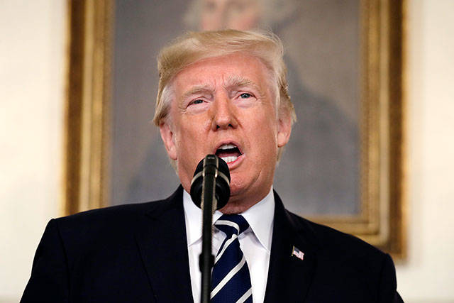 President Donald Trump makes a statement about the mass shooting in Las Vegas on Monday at the White House in Washington. (AP Photo/Evan Vucci)