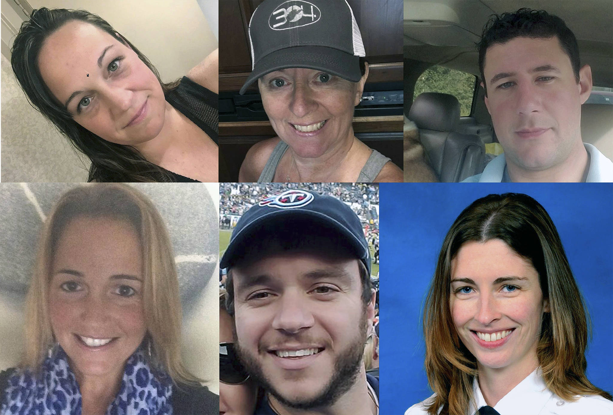 Six of the 59 people killed in the shootings in Las Vegas are (top row L-R) Jessica Klymchuk, Denise Burditus, Adrian Murfitt, (bottom row L-R) Sandy Casey, Sonny Melton and Rachael Parker.