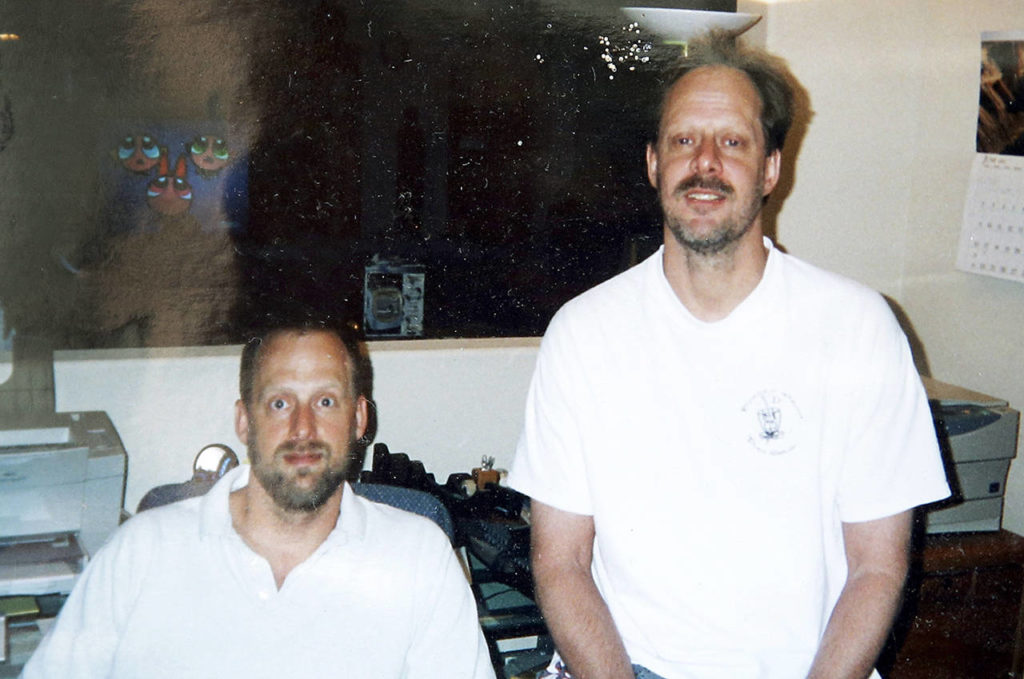 This undated photo provided by Eric Paddock shows him (at left) with his brother, Las Vegas gunman Stephen Paddock. (Courtesy of Eric Paddock via AP) 
