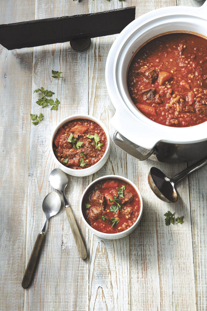 Slow cooker beef and barley stew is the author’s favorite of four recipes she tried. It tastes even better the next day. (Greg Dupree)
