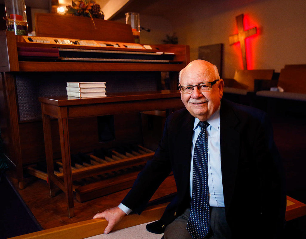 Founding member and longtime pastor, Newton Waldrop. His late wife, Marilyn Kay, played the organ in church. (Dan Bates / The Herald)
