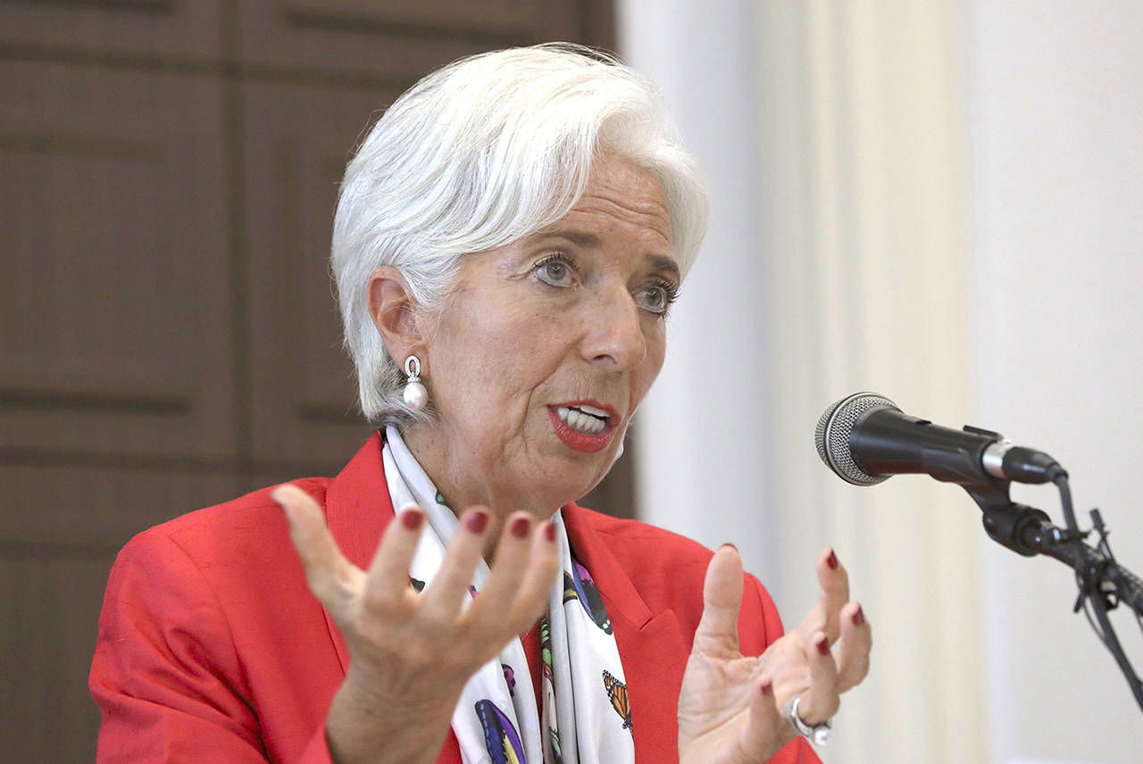 In this Sept. 11 photo, International Monetary Fund Managing Director Christine Lagarde answers a reporter’s question during a news conference in Seoul, South Korea. (AP Photo/Lee Jin-man, File)