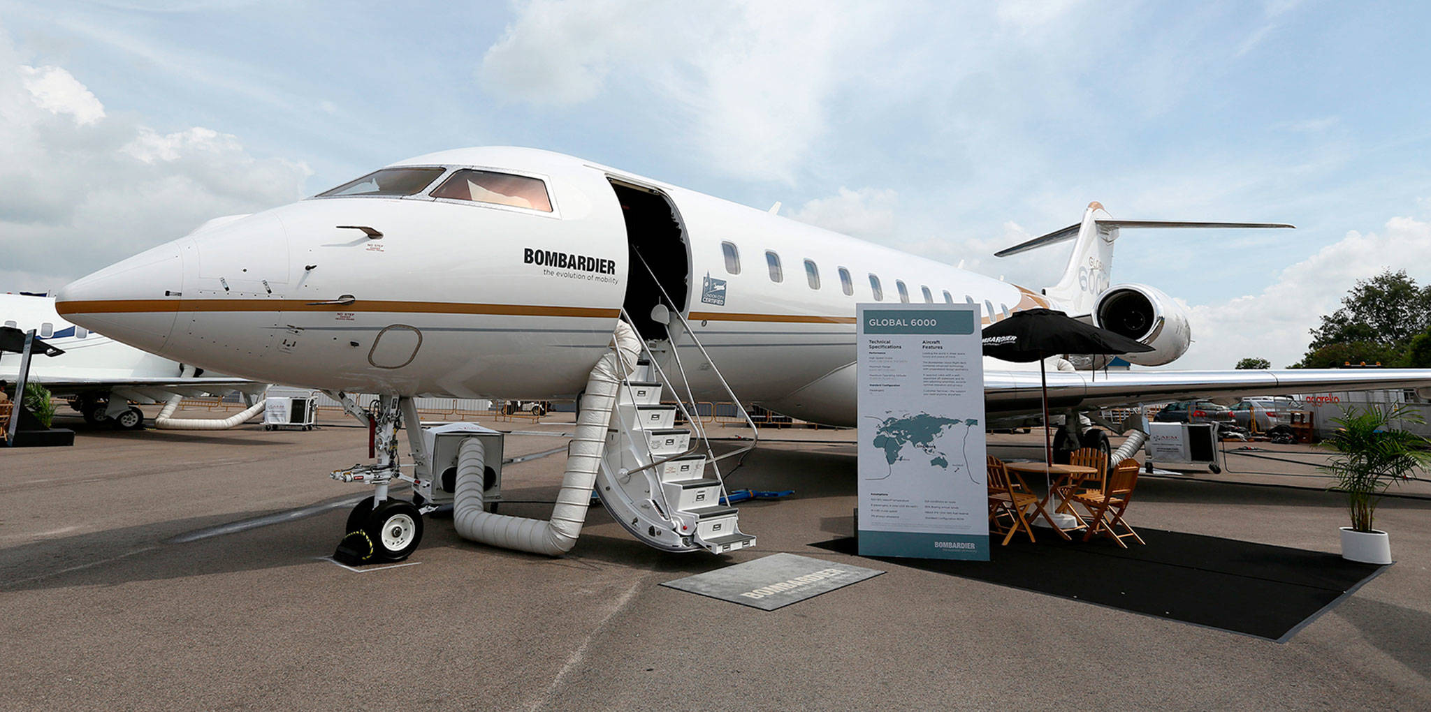 A Bombardier Global 6000 business jet on display at the Singapore Airshow in Singapore in 2016. (SeongJoon Cho / Bloomberg News)