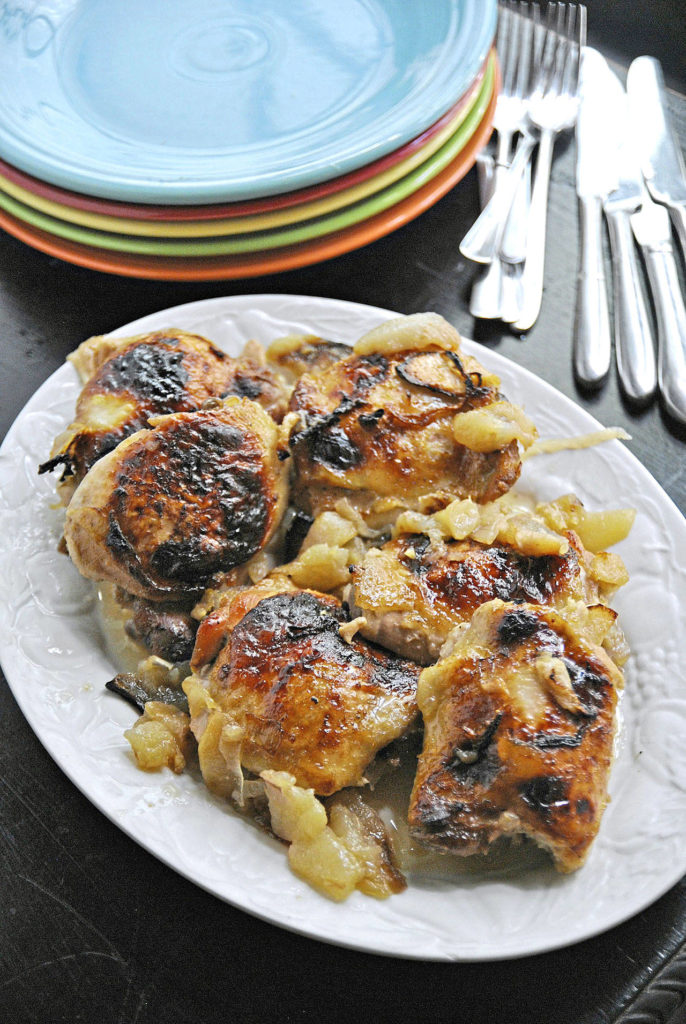 Maple pairs beautifully with cider and fresh ginger in this easy marinade for chicken thighs. (Gretchen McKay/Post-Gazette)
