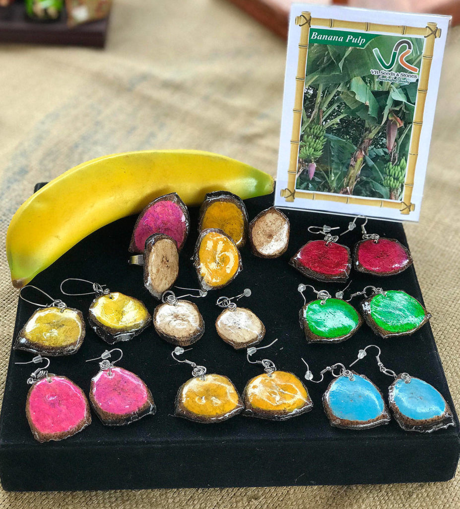 Colorful earrings made from banana pulp are among the items created by Viviana Lopez, owner of VR Seeds & Stones, featured at the Everett Gift Show on Oct. 27, 28 and 29 at Xfinity Arena in Everett. (Submitted photo)
