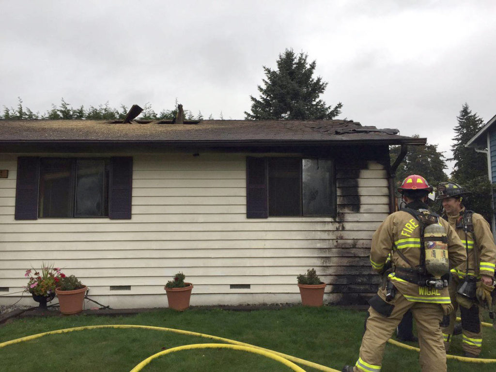 Crews respond to a house fire Thursday on 179th St. SE near Mill Creek. (Snohomish County Fire District 7)
