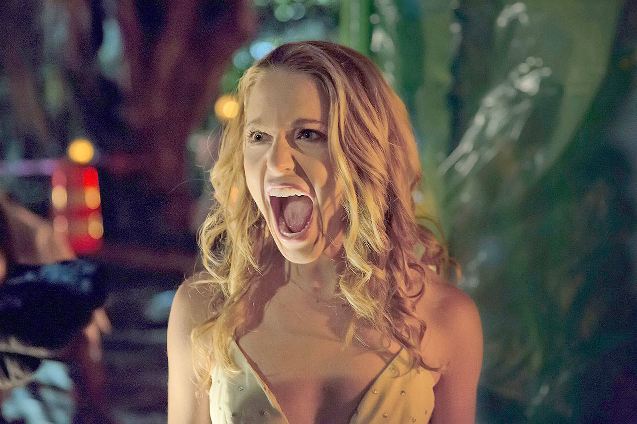 Jessica Rothe’s sorority sister meets her death for the umpteenth time in “Happy Death Day.” (Patti Perret)
