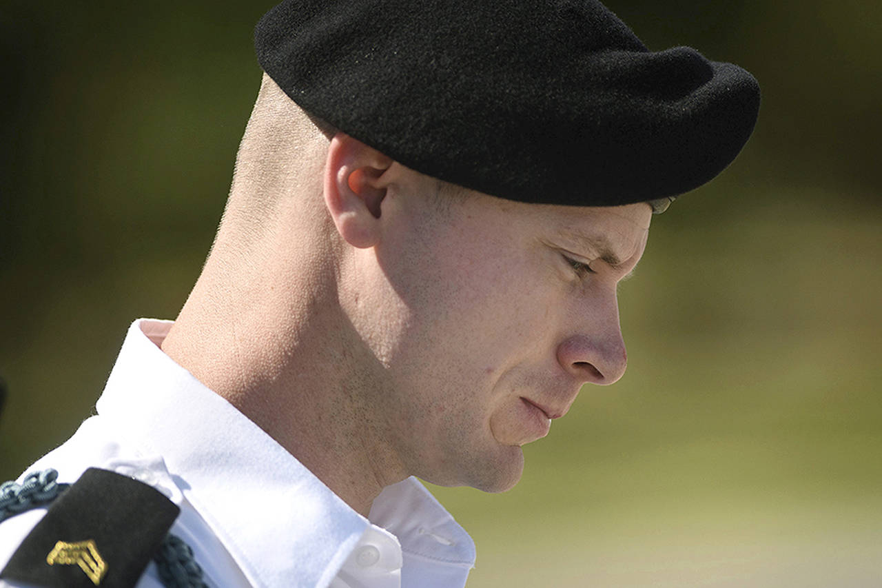 In this Sept. 27 photo, Army Sgt. Bowe Bergdahl leaves a hearing during a lunch break in Fort Bragg, North Carolina. (Andrew Craft/The Fayetteville Observer via AP, File)