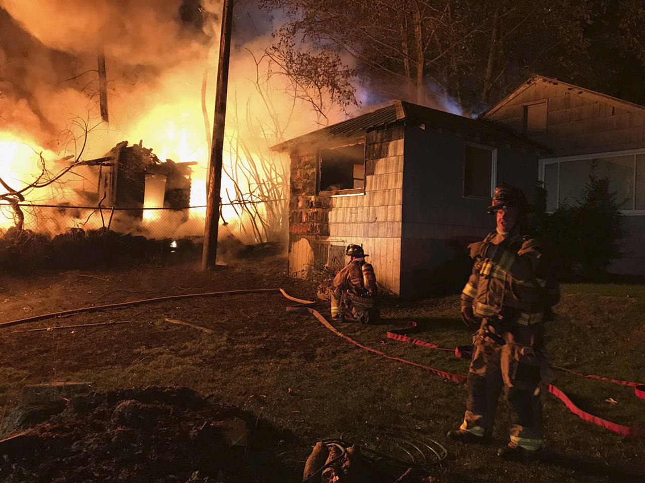 Crews set up for a defensive attack on the fire Monday morning. (South Snohomish Fire)
