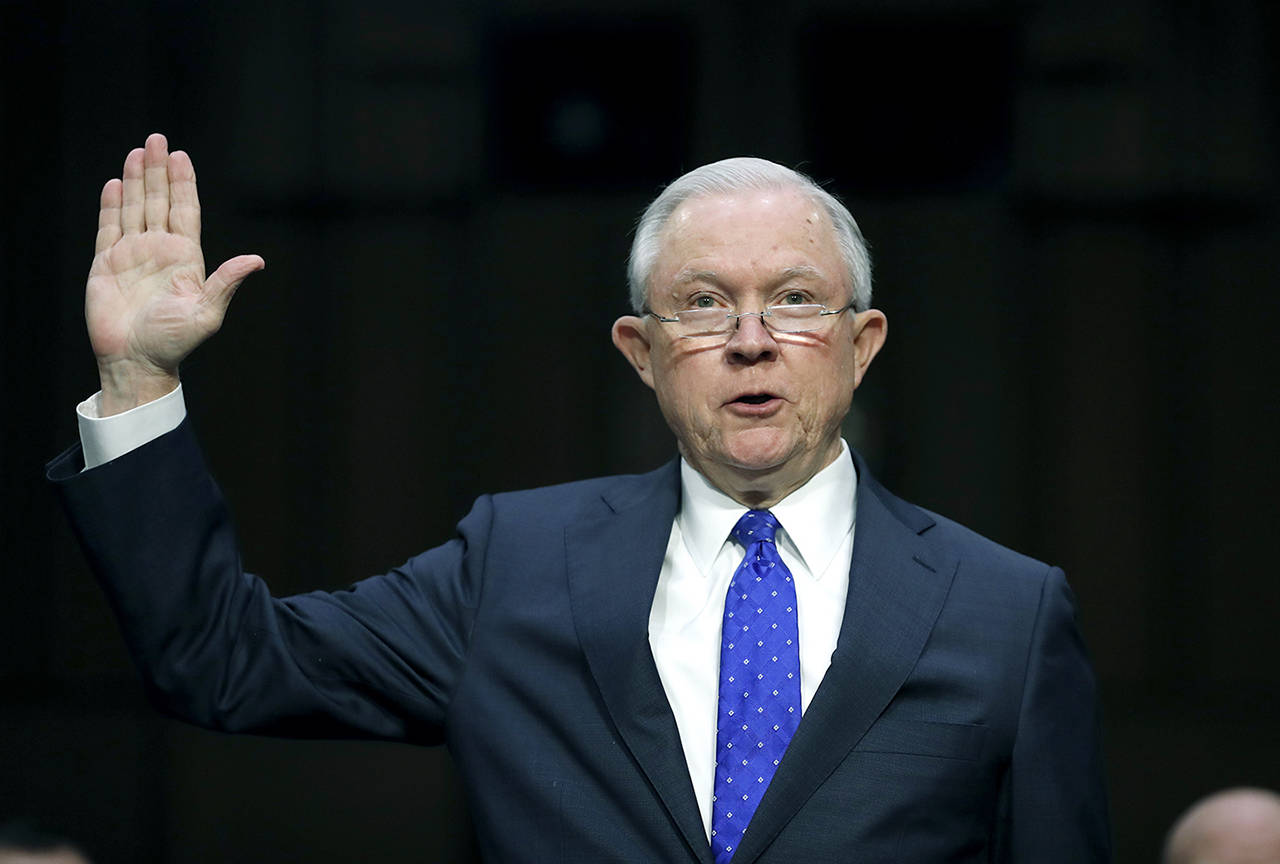 Attorney General Jeff Sessions is sworn in before the Senate Judiciary Committee on Capitol Hill in Washington on Wednesday. (AP Photo/Carolyn Kaster)